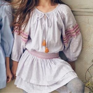 Nellystella White Tiered Ruffled Boho Sundress with Bishop Sleeves